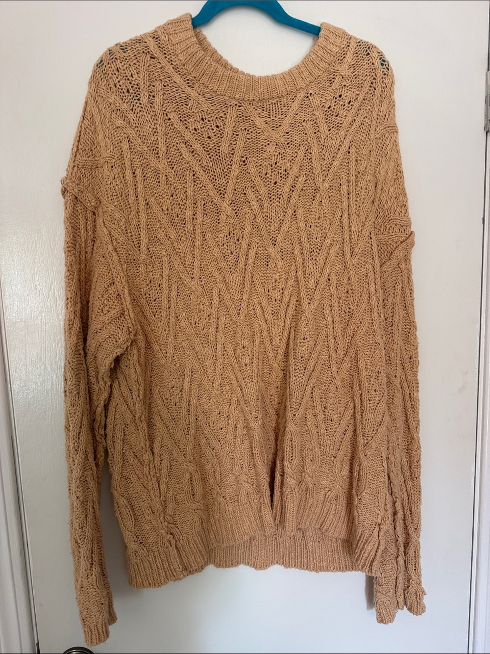 Free People Camel Cable Knit Crew Neck Sweater